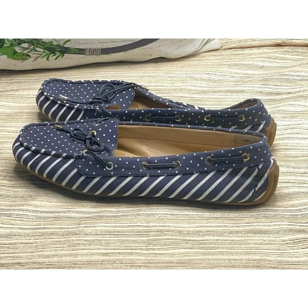 Talbots Moccasins Stripe Dots Walking  Casual Slip-Ons Blue/White US Size 9.5 - Picture 6 of 6